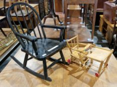 Child’s ebonised hoop and stick back rocking chair, 61cm high x 42cm wide x 58cm deep together