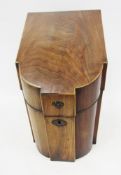 George III mahogany and satinwood inlaid knife box, of front serpentine form, the hinged sloping lid