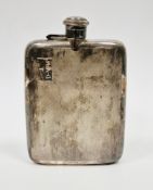 Silver hip flask, Sheffield 1940, Atkin Brothers, of curved form with hinged screw cap and engine
