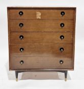Mid-century dark teak chest by Wrighton Unit Furniture, the rectangular top over five long graduated