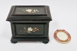 Late 19th/early 20th century ebonised and pietra dura box of framed panel construction with