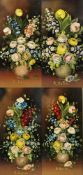 R. Rosini (20th century) Oil on copper Set of four floral still lifes on copper, each signed,