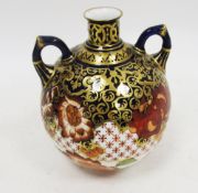 Derby imari pattern globular two-handled vase, late 19th century, printed crowned D marks, pattern