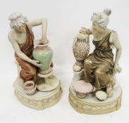Pair of late 19th century Royal Dux porcelain models of a lady and gentleman potters, applied pink