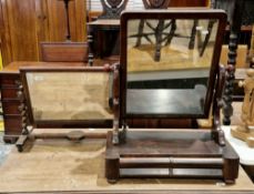 Victorian walnut swing dressing mirror, the rectangular plate on scrolling supports and a platform