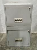 Two-drawer filing cabinet containing various Proxxon micro tools including jigsaw angle grinders,