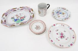 Group of Chinese export famille rose porcelain, Qianlong, comprising a cylindrical mug painted