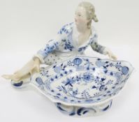 Late 19th century Meissen blue onion pattern figural sweetmeat dish, blue cross swords marks,