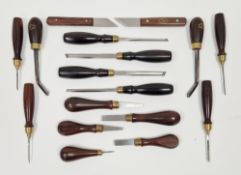 Collection of small wood chisels by Blue Spruce and others with rosewood and ebony handles (17)