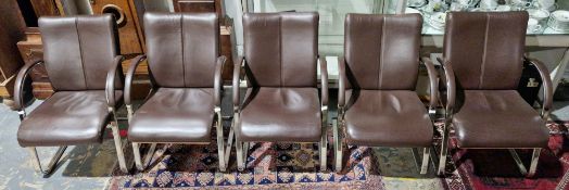 Hands of Wycombe - set of five contemporary boardroom elbow chairs having brown leather