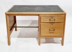 Mid-century teak single pedestal desk, stamped to underside 1961 U.K.A.E.A Staverton, the top with