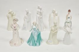 Group of Coalport bone china figure groups in white including Daddy's Girl, Sisters, Perfect Day (