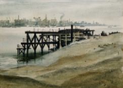 Ley Kenyon  Watercolour drawing Study of an old jetty, Barrow-in-Furness, 26cm x 36cm  19th