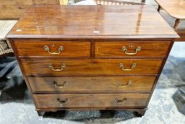 George III mahogany and satinwood string inlaid chest, the rectangular top with ogee moulded edge,