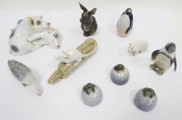 Collection of Royal Copenhagen and Bing & Grondahl porcelain figures of animals, 20th century,