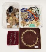 Mixed lot of items including sterling silver four panel bracelet, each holding a polished jade