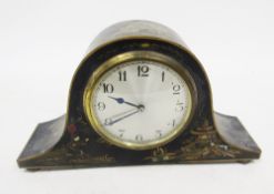 Early 20th century domed top black lacquered mantle clock with chinoiserie decoration, the