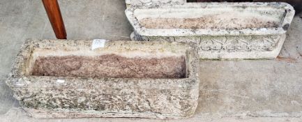 Two reconstituted stone trough planters, 80cm and 71cm long (2)