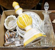 Victorian cut and engraved glass wine decanter and stopper cut with lenses and engraved with