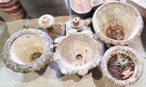 Two reconstituted stone planters and two urn-type planters with stands (4)