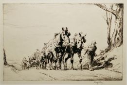 George Soper (1870-1942)  Etching and drypoint  Team of horses pulling a cart, signed in pencil