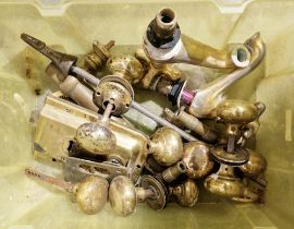 One box containing pair of brass taps, brass door locks and handles