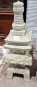 Seven-piece square section Japanese-style stone garden pagoda with intricate carved finial, 80cm