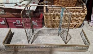 Copper and mesh fireguard  and a metal fireplace fender (2).