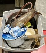 Group of ceramics and kitchenalia including a pair of Delft late 19th century figure groups in