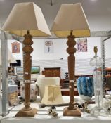 LOT WITHDRAWN Pair of wooden table lamps together with a cut glass table lamp (3)
