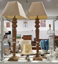 LOT WITHDRAWN Pair of wooden table lamps together with a cut glass table lamp (3)