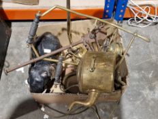 Selection of collectables including a vintage-style gilt metal gooseneck lamp, a steelyard marked 
