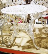Cast aluminium white painted garden patio table, 72cm diameter