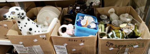 Assorted ceramics including a Trentham green glazed pottery snail-shaped money box, a group of