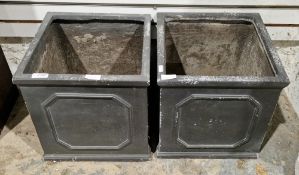 Two lead-effect fibreglass cuboid planters, 31cm sides (2)