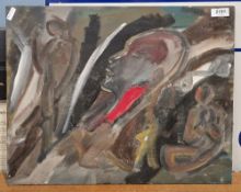 Abstract oil on panel depicting figures, together with another abstract oil on panel, unsigned and