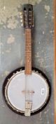 Vintage banjo with five strings, closed back, 60cm long