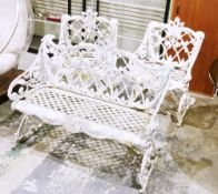 Substantial cast aluminium Coalbrookdale-style white painted garden seating suite comprising