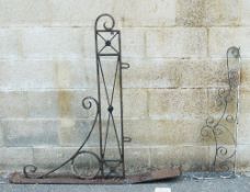 Large wrought iron scrollwork pub style sign hanging bracket, 125cm x 130cm and another smaller (2)