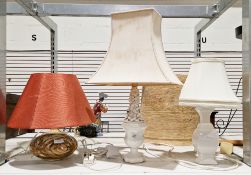 Three table lamps, the first of Spanish white glazed pottery, the second white glazed baluster
