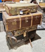 Four vintage suitcases including a large wood and metal bound example (5).