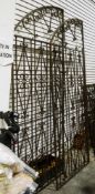Pair of large arched wrought iron scrollwork garden gates, each 226cm x 101cm (2)