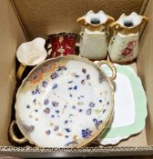 Pair of Crown Devon Art Deco brown glazed lustre jugs, of ribbed form decorated with gilt and