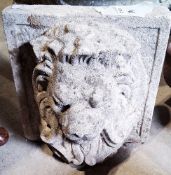 Lion's mask fountain/water feature on square base in reconstituted stone, 30cm square x 23cm deep