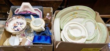 John Tams Crown pottery Art Deco part dinner service, printed with yellow and green flowersprays