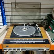Vintage HMV radiogram with Garrard 6300 turntable and radio