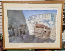 Watercolour of a kitchen interior and various prints (4)