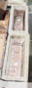 Pair of moulded reconstituted stone garden troughs decorated with dancing ladies, 71cm x 36cm x 27cm