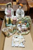 Collection of 19th century Staffordshire pottery figures and others similar including a group of Tam