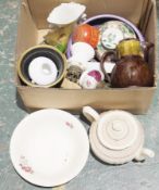Collection of ceramics and other items including an old stitched leather football and a black forest